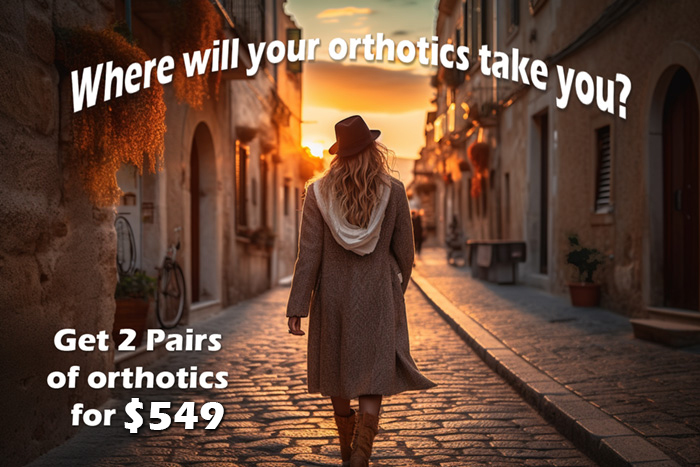 Image of a woman wondering where her two pairs of custom orthotics for $549 will take her on her next adventure from Waterloo, Ontario